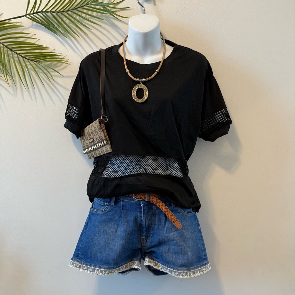 Brandy Melville Mesh See Through Panel Black shirt